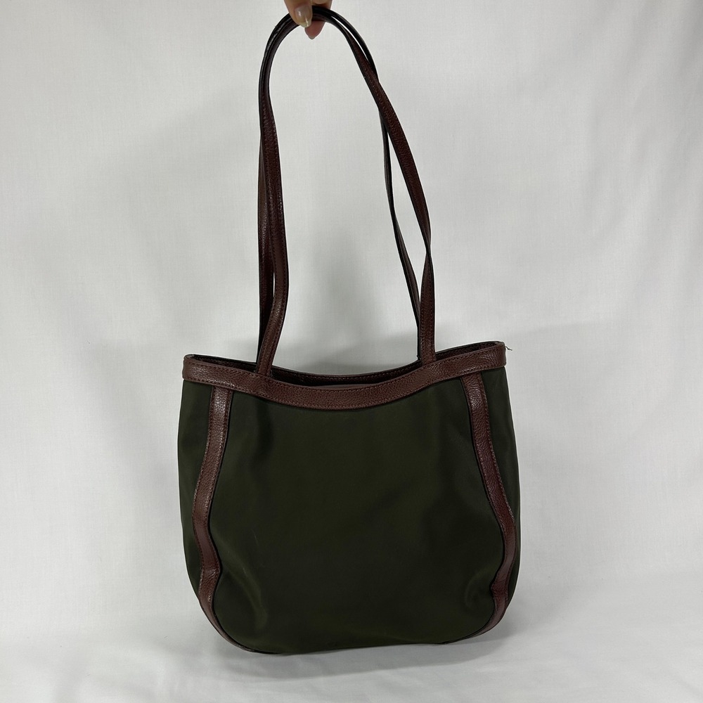 Vintage Rohan Brown Olive Nylon Shoulder Bag Leather Trim Tote Purse